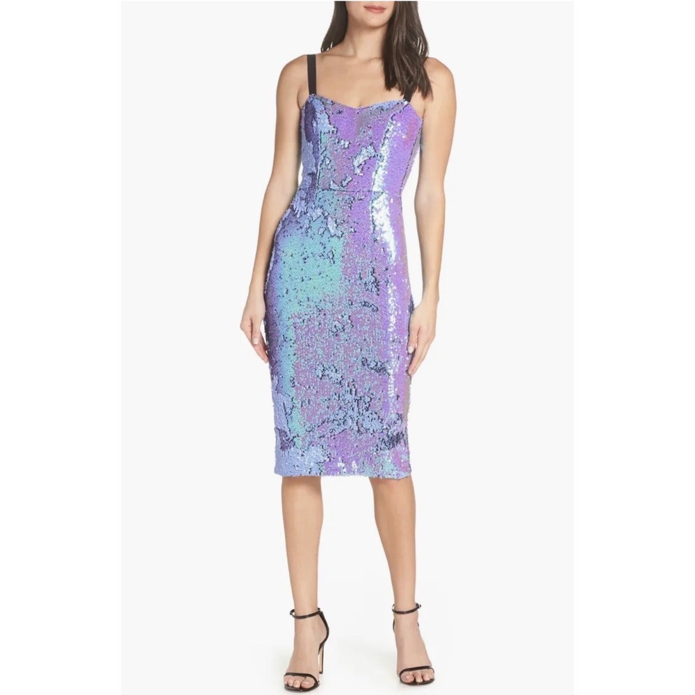 Dress the‎ Population Lynda Iridescent Purple Sequin Midi Dress XL